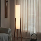 Elegant Walnut Modern Floor Lamp - Solid Wood Design with Fabric Shade 3