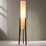 Elegant Walnut Modern Floor Lamp - Solid Wood Design with Fabric Shade 4
