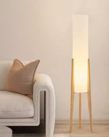 Elegant Walnut Modern Floor Lamp - Solid Wood Design with Fabric Shade 7