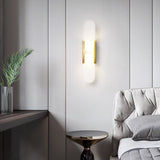 Melange - Elongated Alabaster Wall Lamp with Brass Accents 7