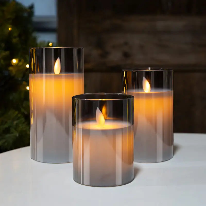 Realistic Flame Effect Candle Gift Set - Warm White Wax Candles with Glass Covers 3