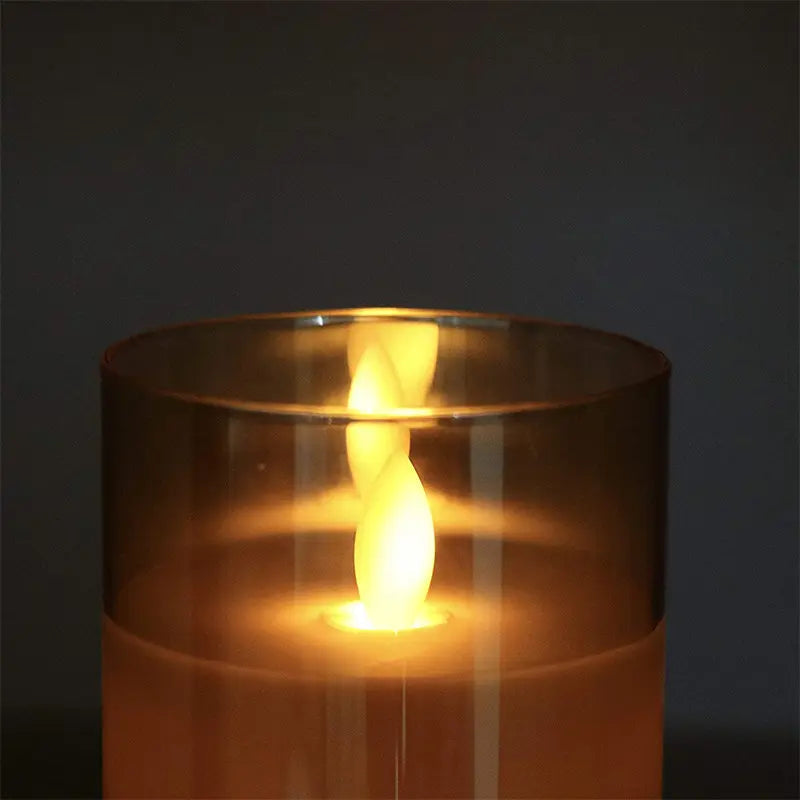 Realistic Flame Effect Candle Gift Set - Warm White Wax Candles with Glass Covers 5