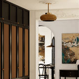 Vintage Semi Flush Ceiling Light Fixture - 11 Orange Dome Glass Shade 3